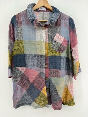 Terra SJ Apparel Patchwork Button-Down Shirt, Art to Wear, Size: Small